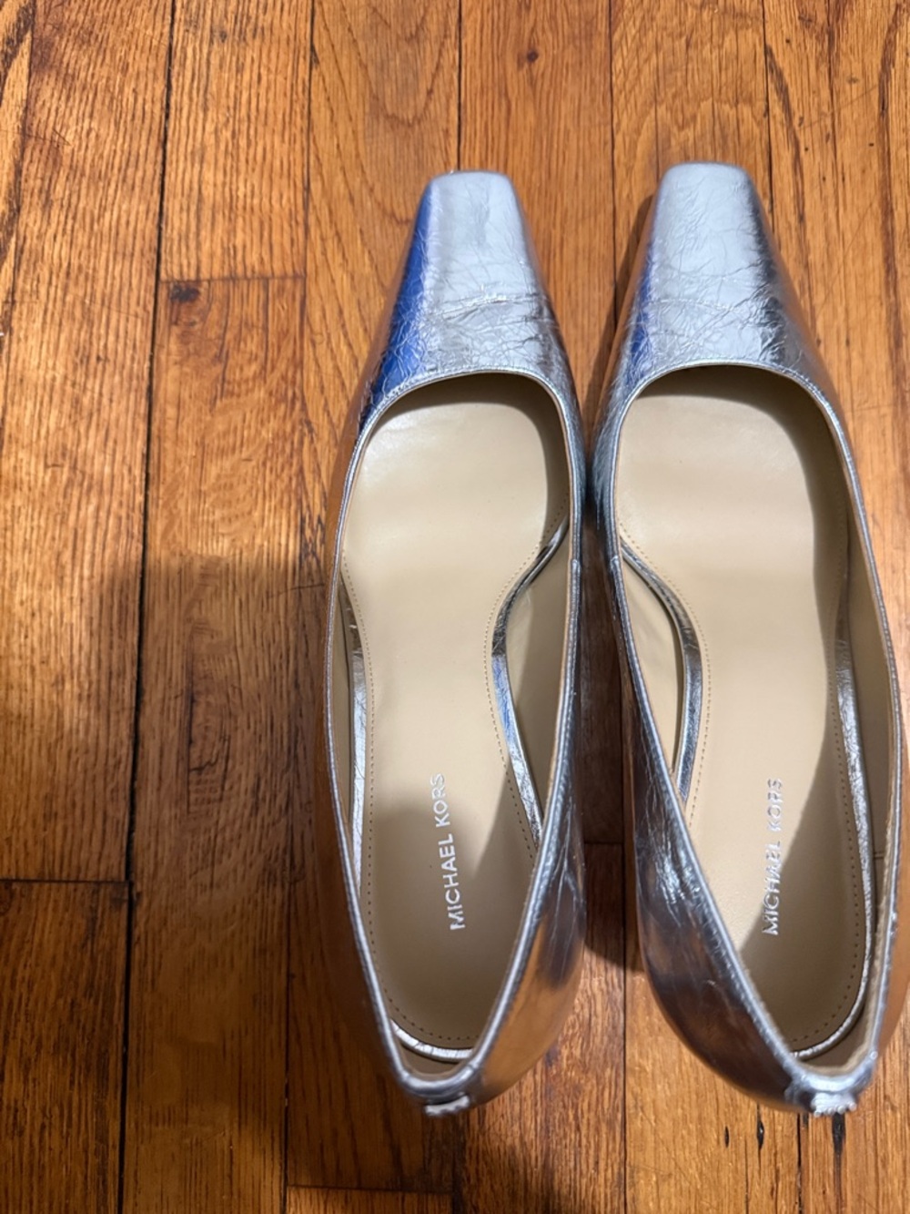 Michael Kors Metallic Silver Leather Square-Toe Pumps - Picture 6 of 6